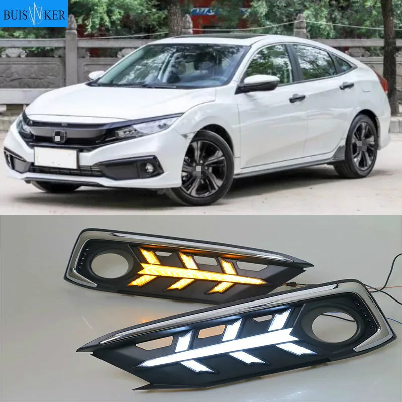 

Автомобисветодиодный светодиодные дневные ходовые огни для Honda Civic 10, 2019, дневные ходовые огни, задний бампер, стоп-сигнал, задний фонарь, противотуманная фара, 2 шт.