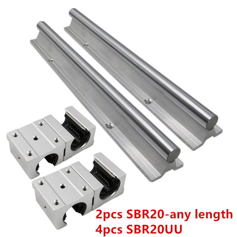 2 SBR20-630mm 20MM LINEAR SLIDE GUIDE RAIL SHAFT+4 SBR20UU bearing Block CNC set