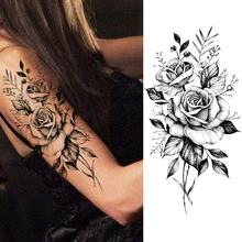 Women's Fashion Flower Temporary Tattoos Sticker Fake Rose Feather TatooS Decal Waterproof Body Art Legs Arm Tatoos For Women 