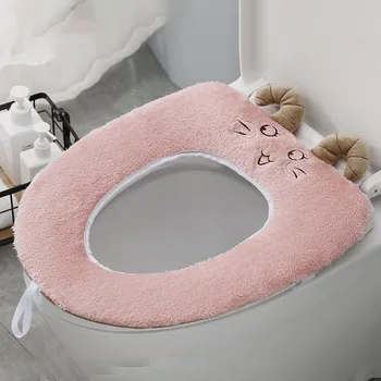 

Bathroom Cute Toilet Seat Cushion Plush Toilet Washer Toilet Set Household Adhesive Toilet Seat Cushion Washable Soft Warmer Mat
