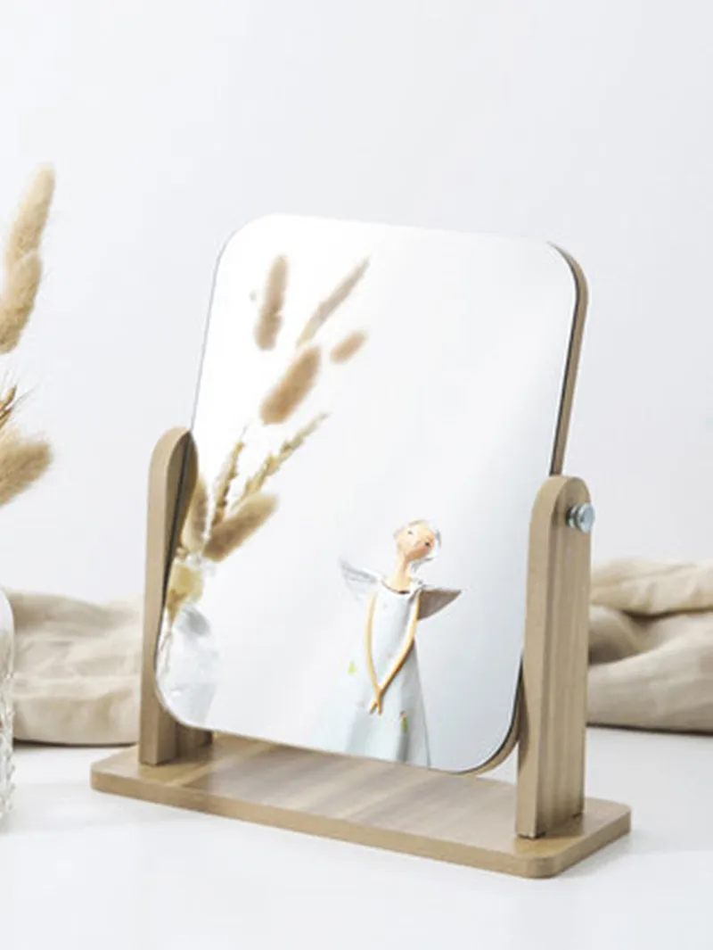 

Wooden table top Makeup Mirror HD 2 sizes Professional Vanity Mirror Health Beauty Adjustable 360 Rotating Beauty Tools