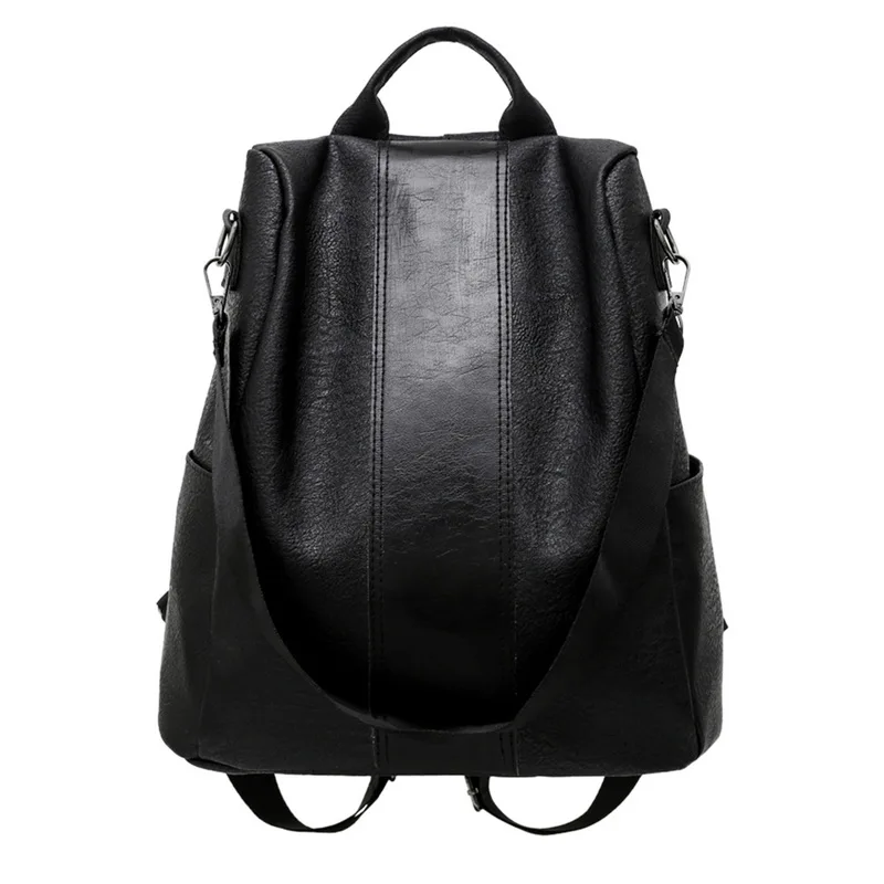 MoneRffi ретро женский кожаный рюкзак, повседневный школьный рюкзак для колледжа, студенческий рюкзак для ноутбука для девочек, рюкзак для путешествий с защитой от кражи - Цвет: black