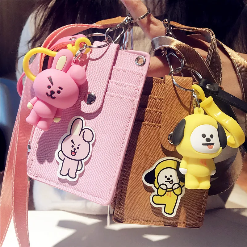 

New cartoon student id card bag access control card set hang neck key chain creative subway card Card & ID Holders