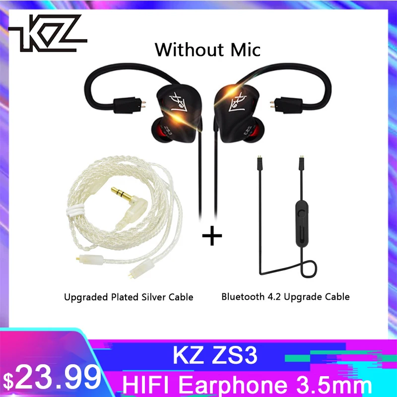 KZ ZS3 Hi Fi наушники 3 5 мм вкладыши с динамическим приводом и басами спортивные