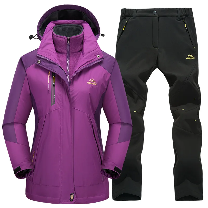 Men Women Winter Waterproof Outdoor Suit Softshell Jackets And Pants Hiking Fishing Climbing 3 In 1 Fleece Jackets Set Plus Size - Цвет: women color 01