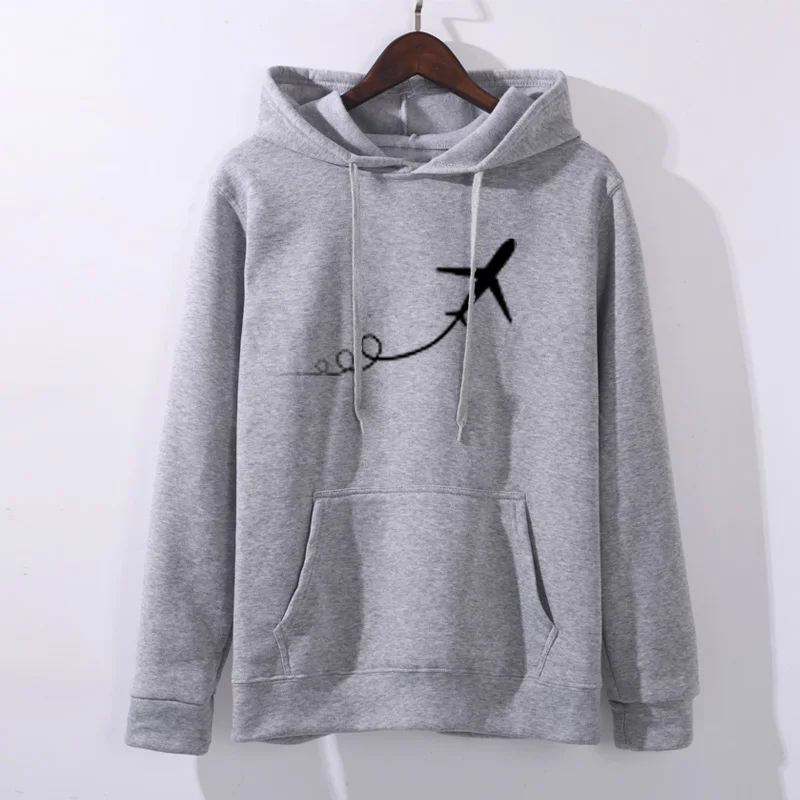 light grey black Новинка года; Женская толстовка с капюшоном с надписью и принтом самолета; Повседневная забавная Толстовка для девушек; топ с капюшоном; хипстер; Прямая поставка - Цвет: light grey black