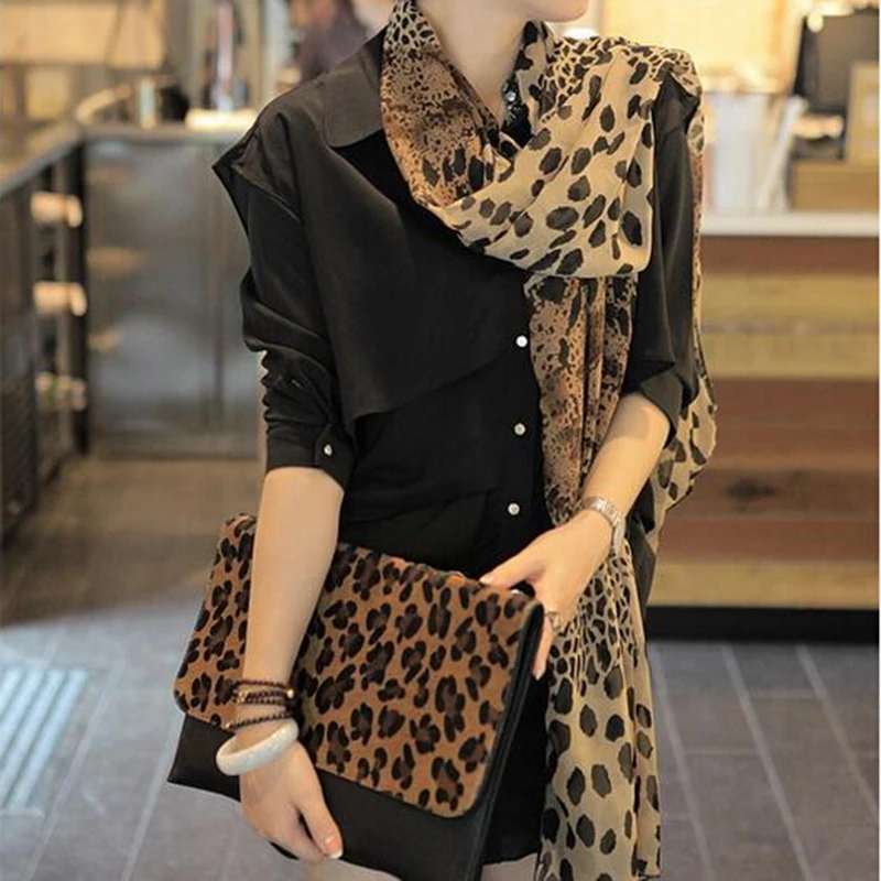 New Autumn and Winter Fashion Women Long Style Wrap Lady Shawl Leopard Chiffon Scarf 3