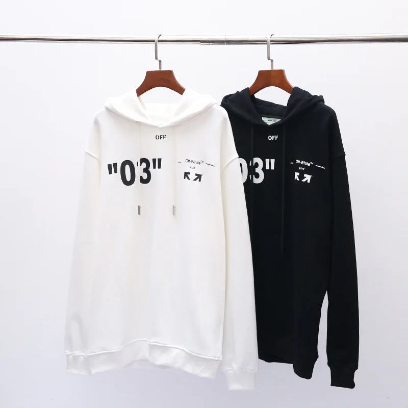 19SS OFF-WHITE OW ограничен сзади номер 03 стрелка свитшот с капюшоном с принтом Мужские толстовки