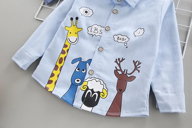Children Spring And Autumn Childrenswear BOY'S Shirt Baby Casual Tops Cartoon Giraffe Shirt Spring Clothing Thin Fold-down Colla