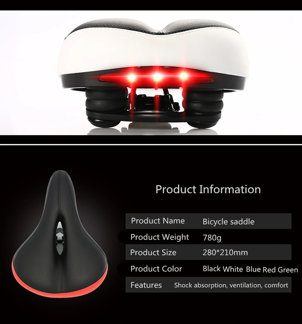 Bicycle Saddle with Tail Light Thicken Breathable Widen MTB Bike Saddles Soft Comfortable Bike Hollow Cycling Bicycle Saddle