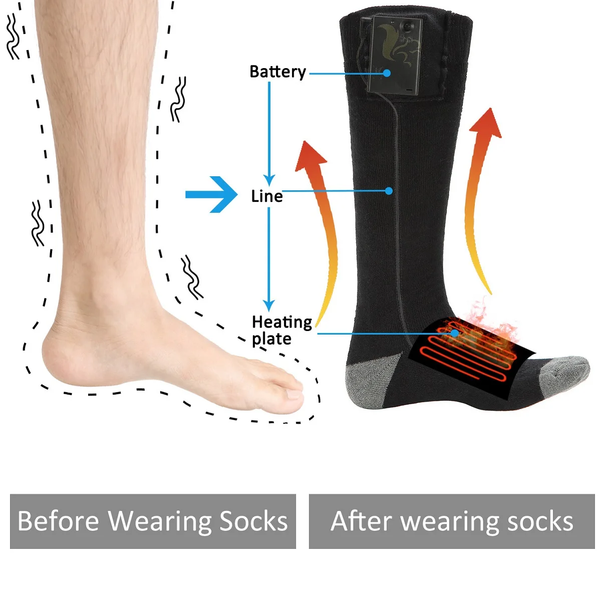 Thicken Electric Heated Socks Warmer Socks Rechargeable Battery For Women Men Winter Skiing Cycling Sport Heated Socks Washable