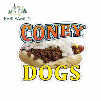 

EARLFAMILY 13cm x 11.3cm for Coney Dogs Concession Restaurant Food Funny Car Stickers Vinyl Refrigerator RV VAN 3D Accessories