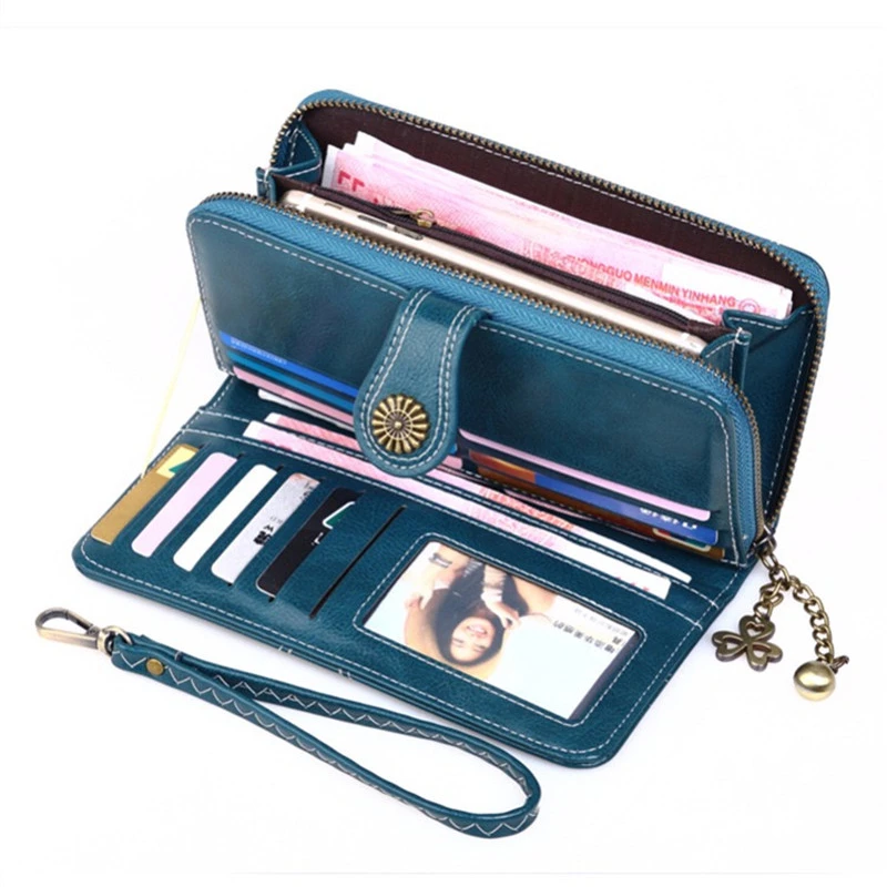 gran capacidad para mujer, novedad en monederos de cuero abierto, bolso de mano largo con cremallera, monedero, monedero, cartera para teléfono, - AliExpress