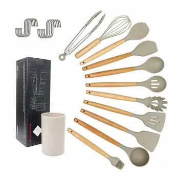 

11 Pcs set Cooking Kitchen Utensils Set Silicone Kitchen Tools Spatula Kitchen Utensils Set Wooden Nonstick Spoon Tongs