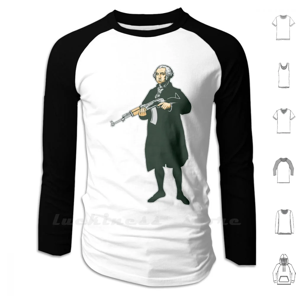 George Washington Felpa Con Cappuccio Manica Lunga Ak47 Washington George Washington Rebel Insuriggente Terrorismo Funny America