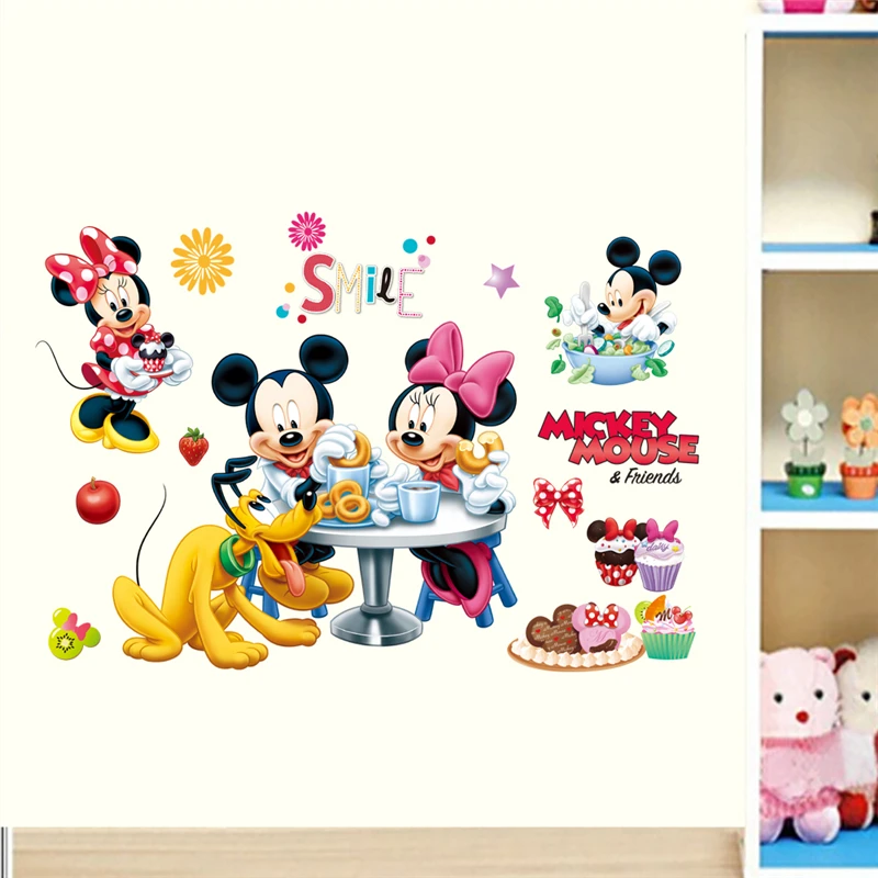 Disney Mickey Minnie Mouse Pluto Wall Decals Kids Rooms Party Home Decor Cartoon 25*70cm Wall Stickers Pvc Mural Art Diy Posters
