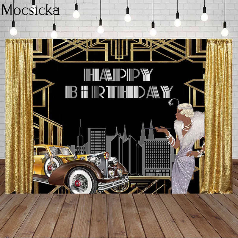 Mocsicka Great Gatsby Photography Backdrop Black Gold Line Car Adult  Birthday Party Decoration Banner Photo Background Photocall - Backgrounds -  AliExpress