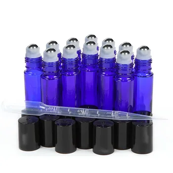 

12pcs 10ml Essential Oil Roller Bottles Empty Cobalt Blue Glass with Stainless Steel Roll on Ball for Perfume Essential Oils