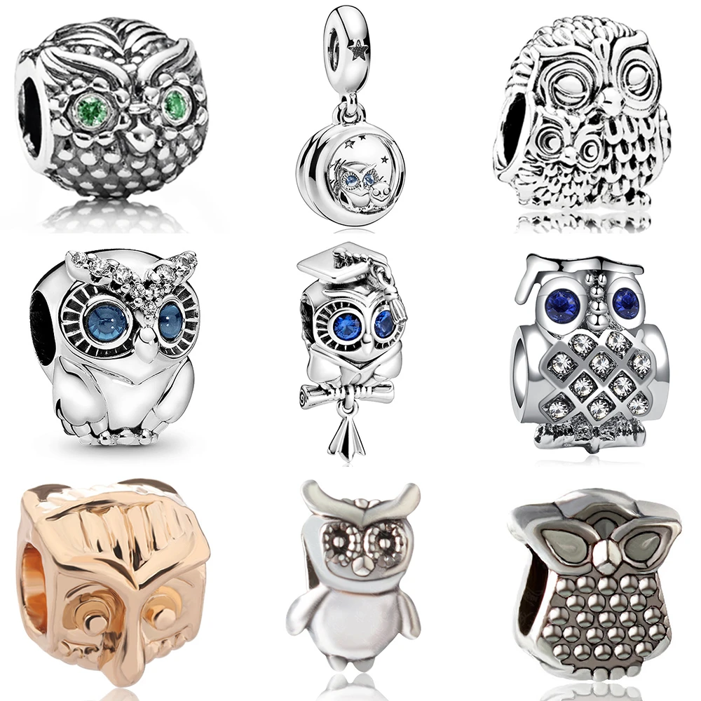 Colgante de búho con cuentas de cristal para mujer, joyería compatible con pulsera original y collar, para brazalete, regalo|Amuletos| - AliExpress