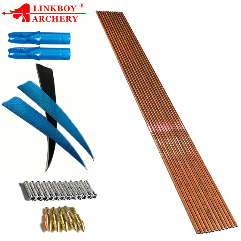 12Pcs Spine 600 32'' Wood Skin Pure Carbon Arrow Shafts, Inserts, 12pcs