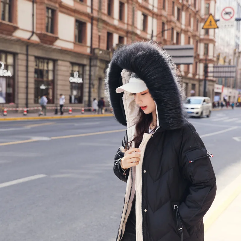 Winter New Style Hot Selling Fashion Korean-style Large Fur Collar Mid-length Loose-Fit down Jacket Women's Thick Coat Fash