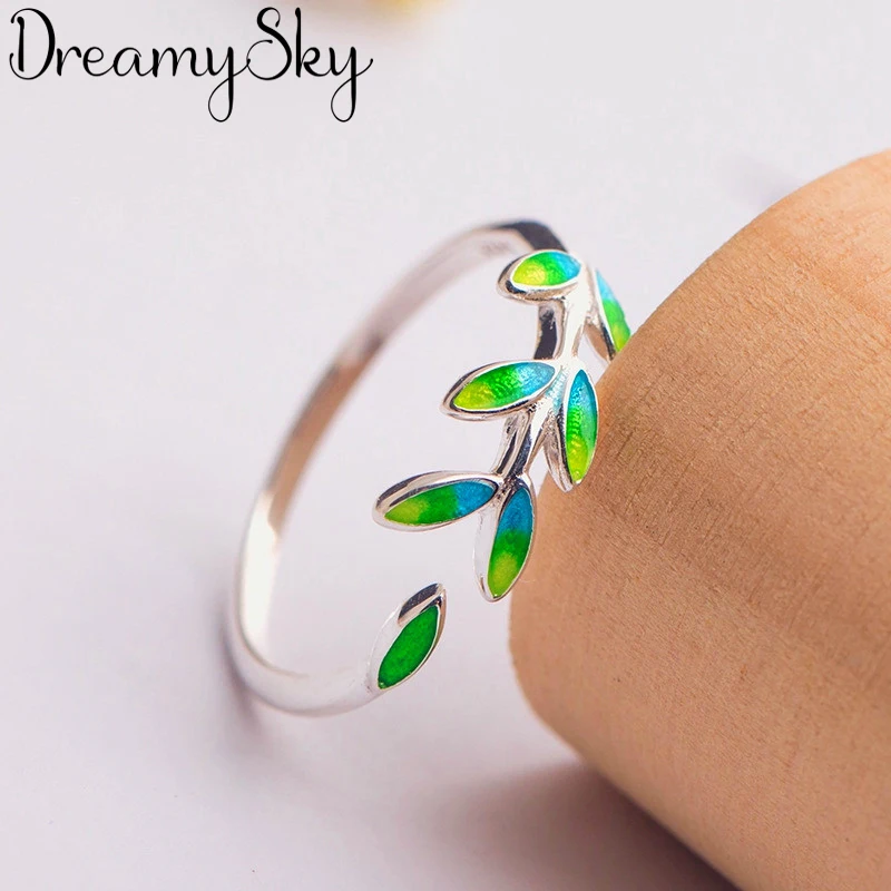 Женские кольца DreamySky Bijoux серебристый лист большие Регулируемые для подарка