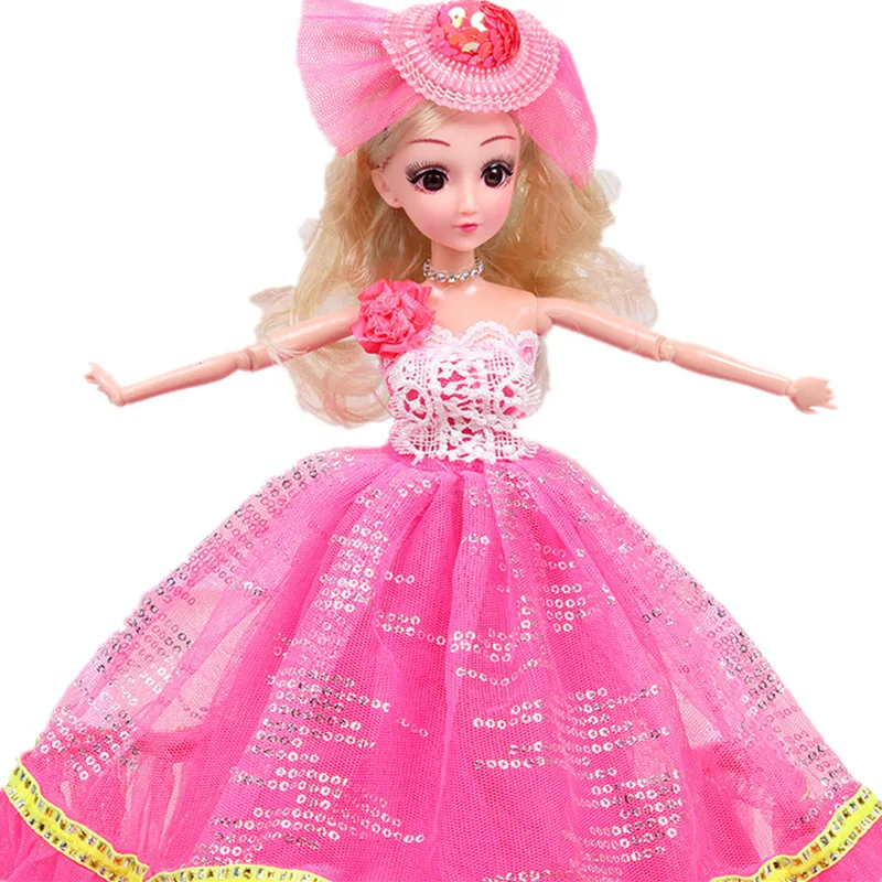 

45CM Wedding girl Barbie Princess Doll Movable Long Hair Princess Simulation Doll 3D Real Eye Wedding Dress Set Aurora Doll Toys