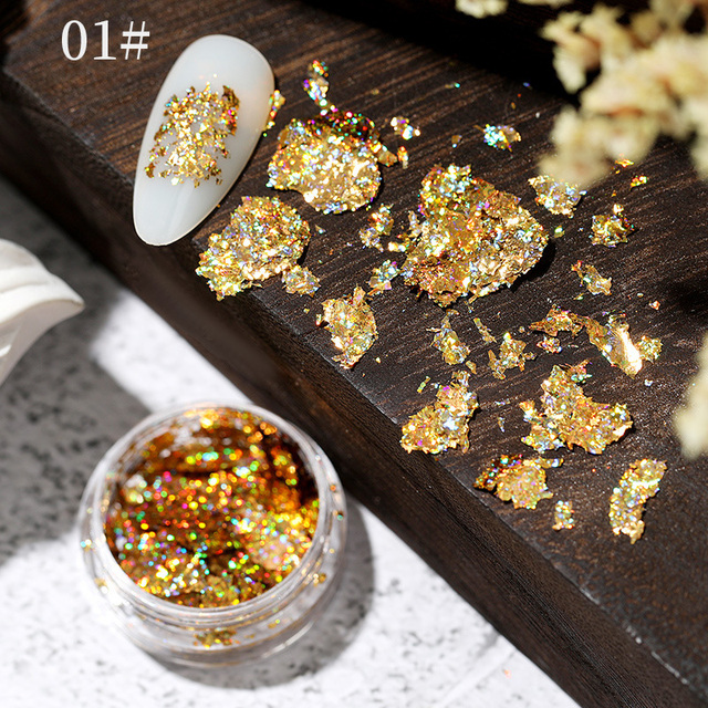 Foil Sequins For Nails Gold Silver Irregular Glitter Flakes Mirror Chrome Powder Manicuring Winter Decorations
