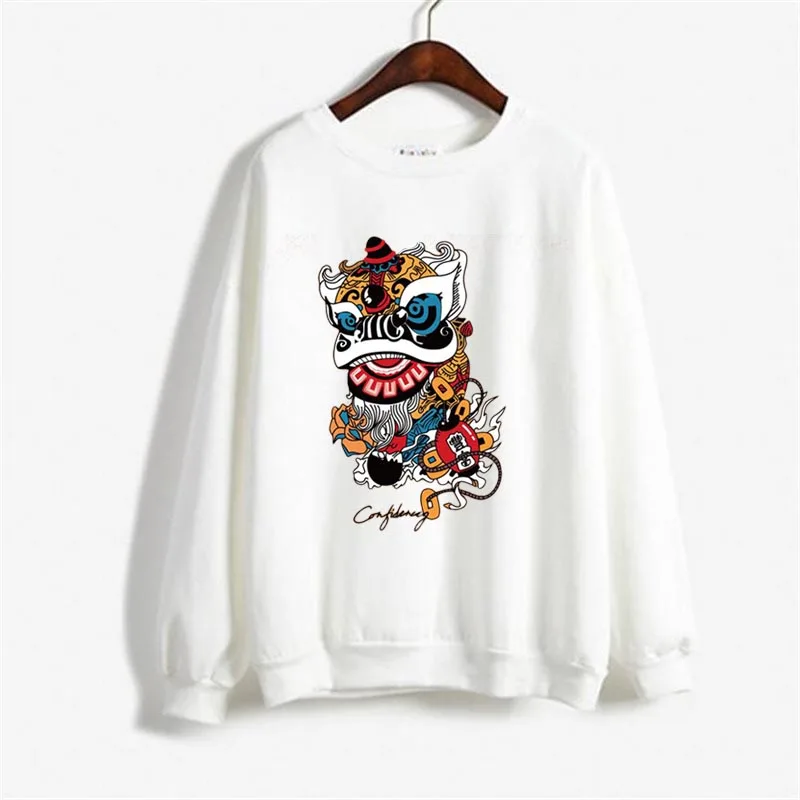 

Chinese Style Lion Dance Fish Print Gril Hoodie Man Sweatshirt Autumn 2019 Winter Men Hoodies Streetwear White Tops Mens Clothes