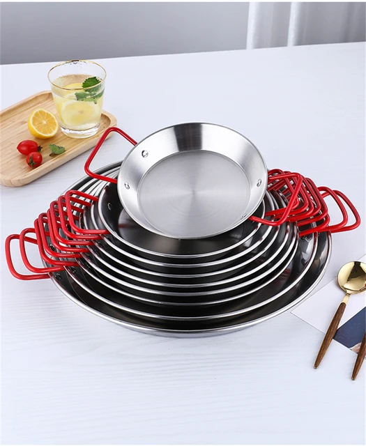 UGCER Stainless Steel Paella Pot, Spanish Seafood Rice Pans with Double  Handles, Home Cooking Pot Frying Picnic Plates Snack Tray (30cm)