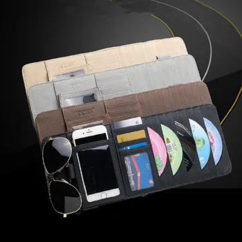 

Car Accessories Interior Stowing Tidying CD Organizer Genuine Leather Sun Visor Storage Sunshade Bag for Cards Sunglasses CD