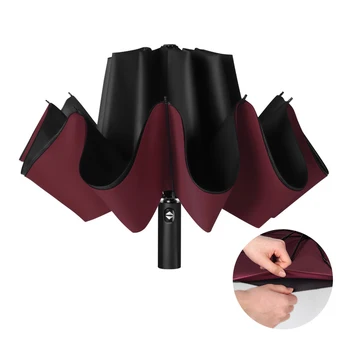 

10 Ribs Pongee Material Double Layer Inverted Reverse Umbrella Automatic 3 Fold Big Mens Business Umbrella Rainproof