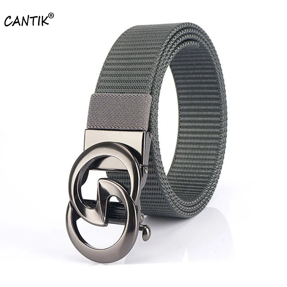 CANTIK Unique Design Letter Automatic Buckle Grey Metal High Level Quality Nylon & Canvas Belts for Men Jean Accessories CBCA277