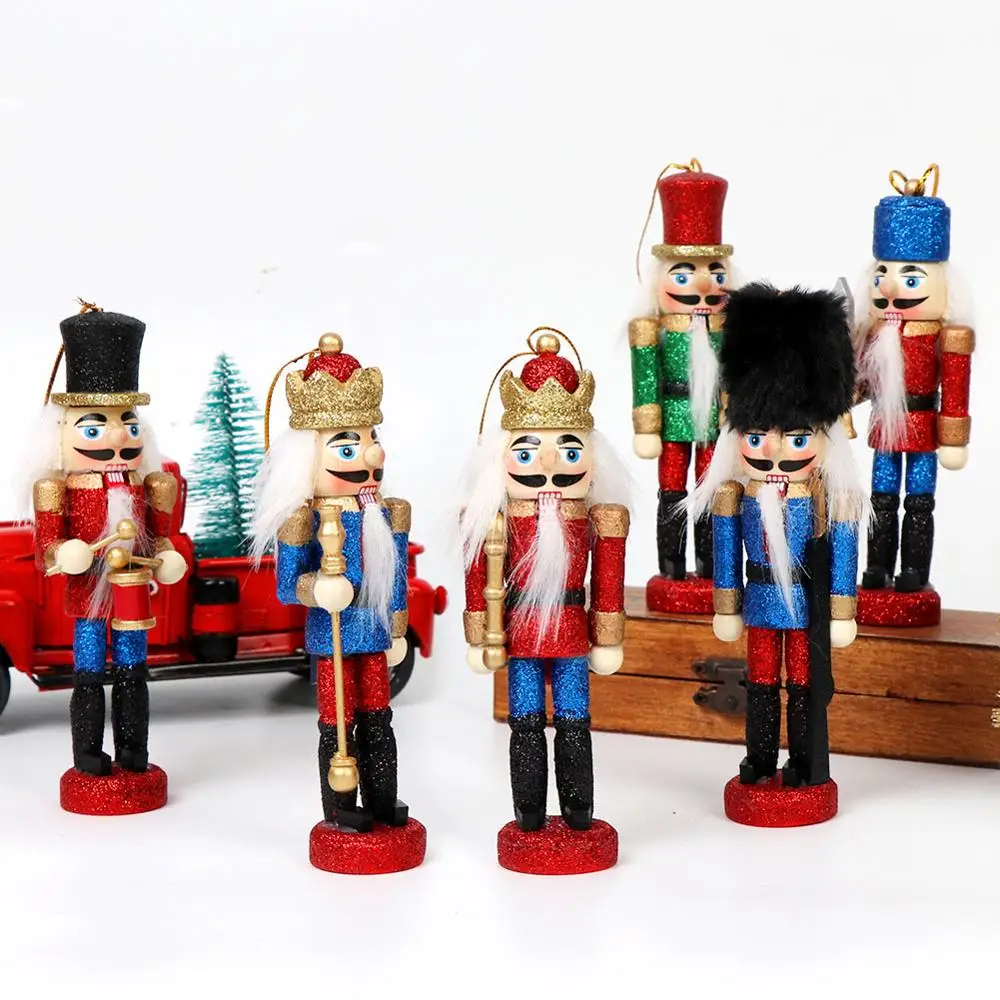 Toyvian 9pcs Wood Nutcracker Soldier Christmas Ornaments Set Holiday Tree Wooden Pendant Decor Figurine Ornament Xmas Tree Party Decor