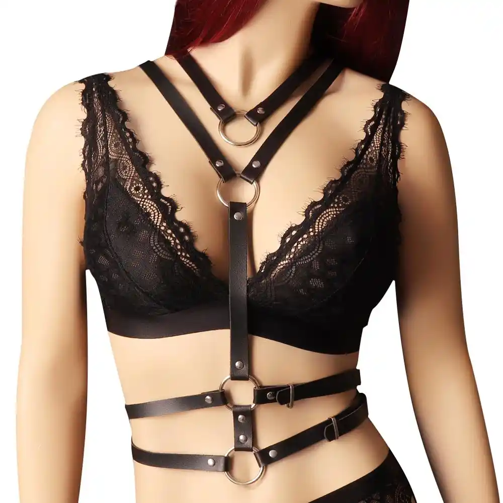 Bondage leather lingerie Breasts harness B. Women's Clothing Lingerie ...