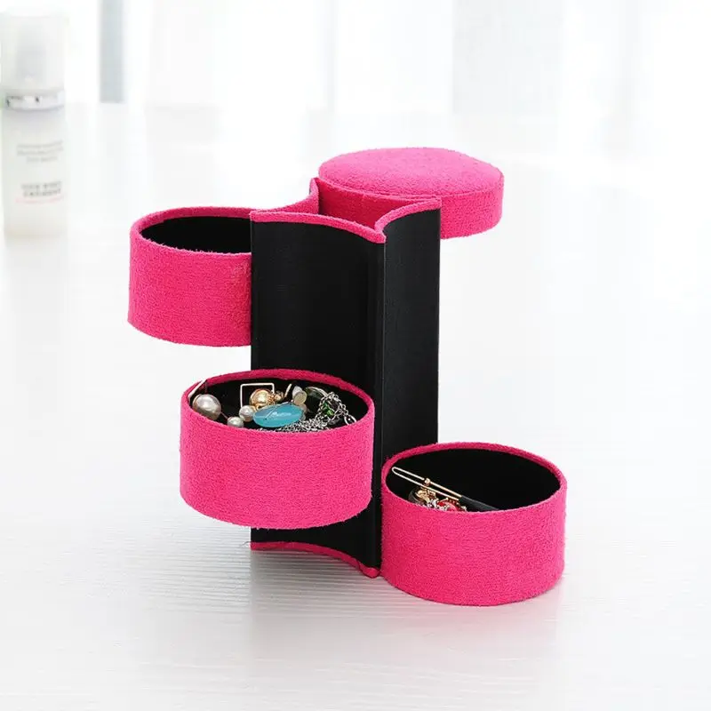 

Velvet Jewelry Box Travel 3-Layer Roll-up Snap Storage Earring Bracelet Display Jewerly Storage Box