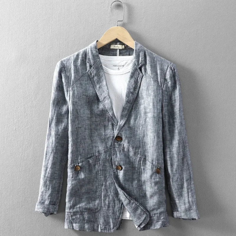 Mens Coats and Jackets 2019 Autumn New Fashion Linen Men's Casual Loose Thin Pure Linen Jacket Mens Jackets and Coats