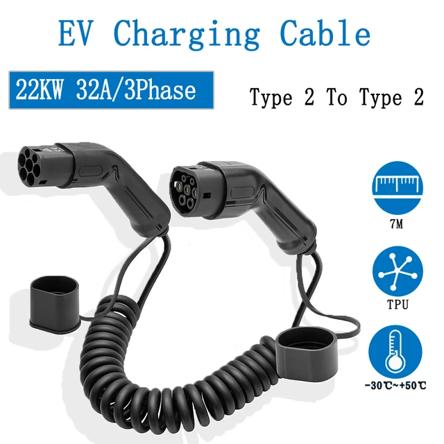 EV Car Cable Type 2 to Type 2 Connector 22KW Three Phase for Electric Car  Accessories 7M EVSE Charging Cable - AliExpress