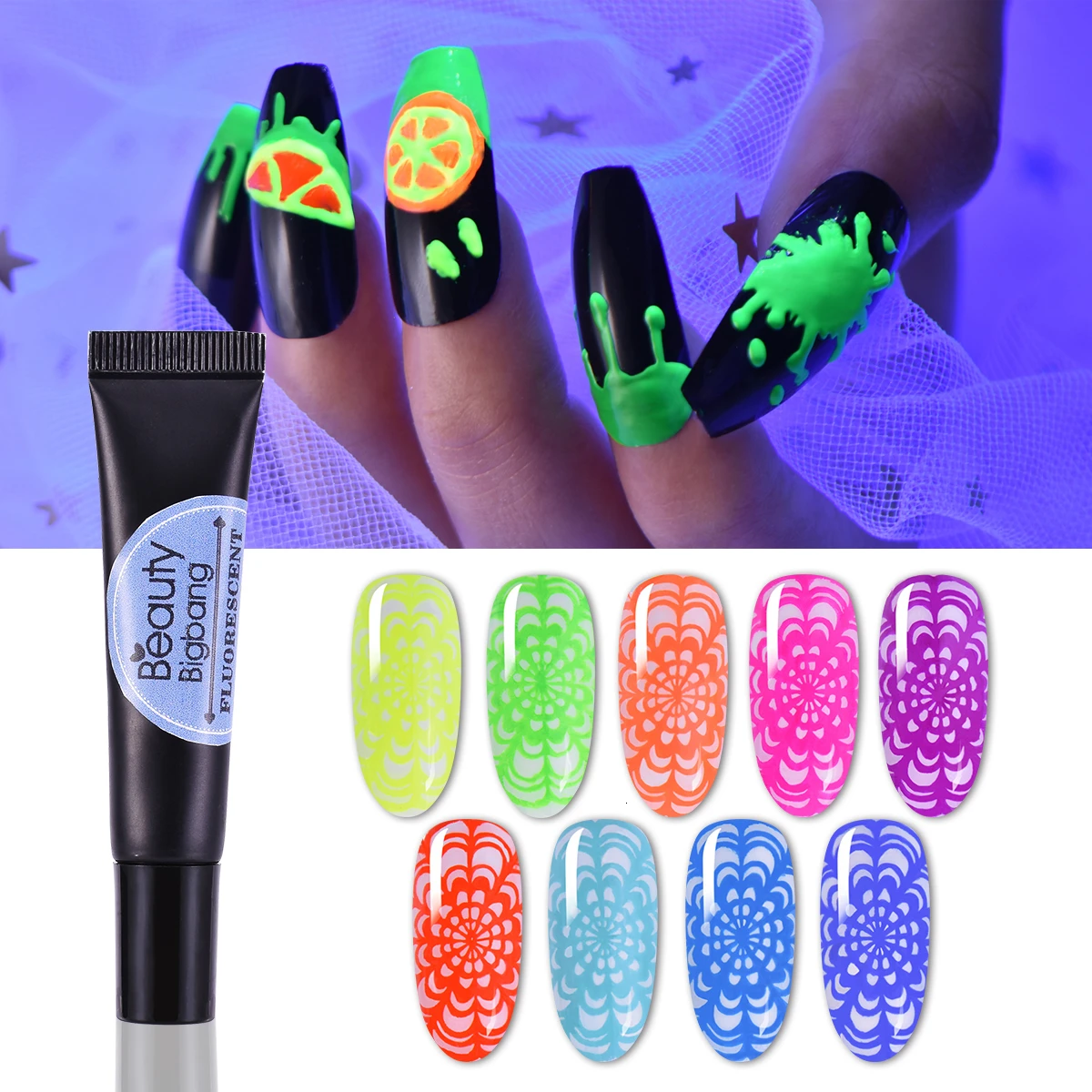 

BEAUTYBIGBANG 8ML Fluorescent Neon Stamping Gel Nail Polish Colorful Lacquer Soak Off UV Gel Varnish Stamp Nail Art Decoration