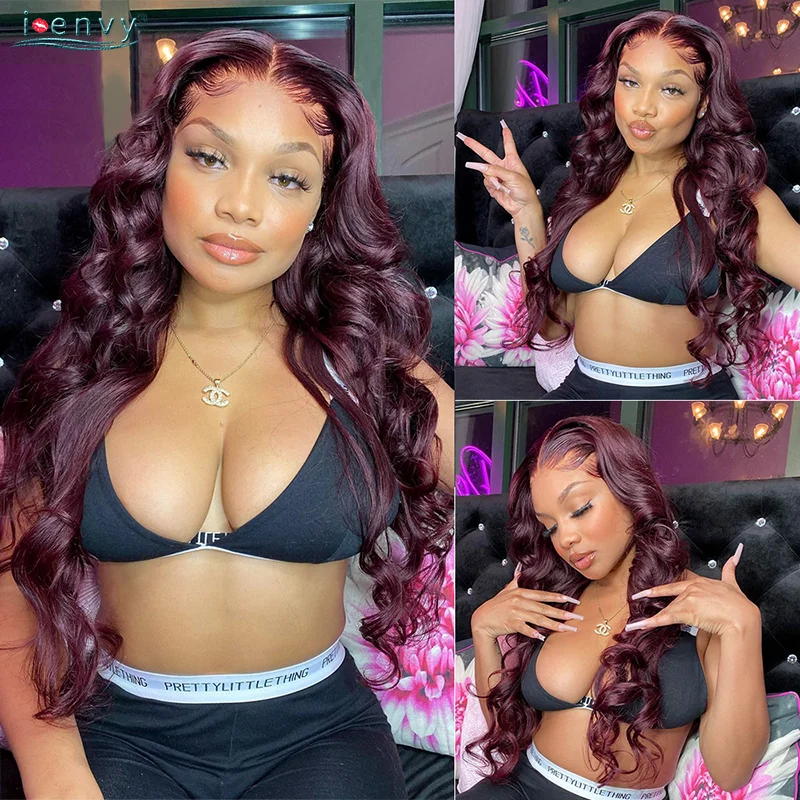 Human Hair Wig 13x6 99J Burgundy Lace Front Wig Body Wave Colored Transparent Lace Wig Peruvian 13x4 Frontal Human Hair Wigs Red Wigs