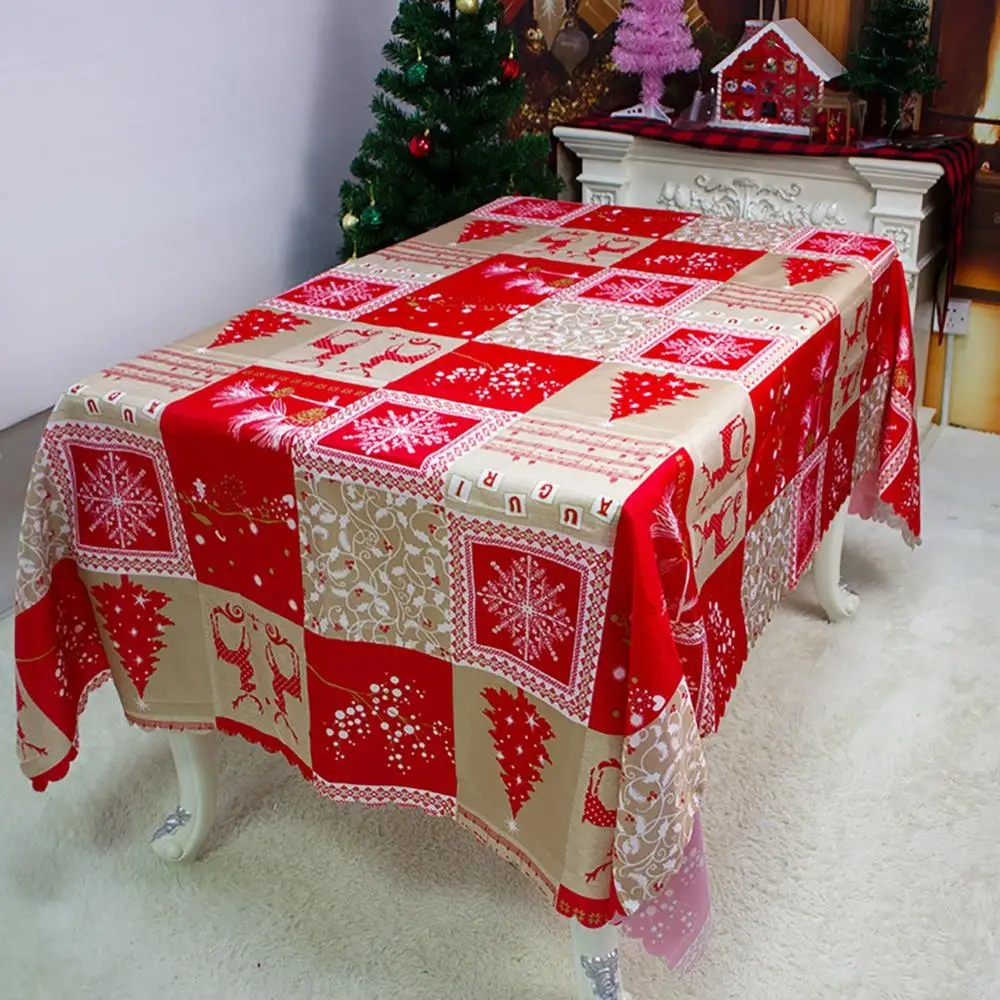 

150cm x 220 cm Christmas Table cloth Dinner Party New Year Printed Rectangle PVC Tablecloth Christmas Table Cover Decorations