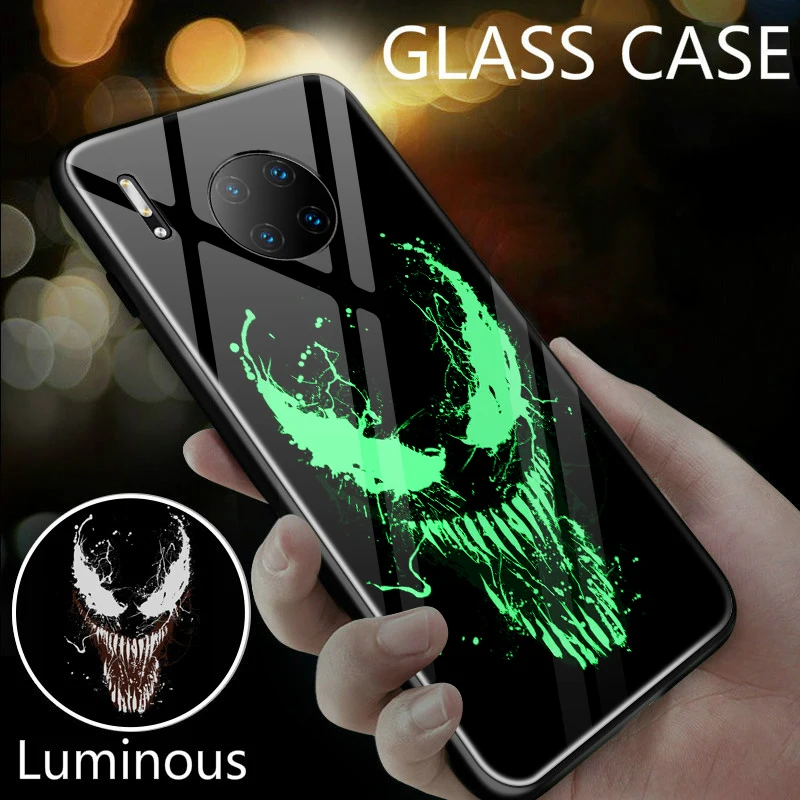 Marvel Venom Iron Man Luminous Glass Case For Huawei Mate 30 20 10 Pro Honor 9 Lite Batman Black Panther Phone Cover Funda |