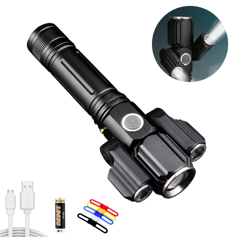 

Multifunctional three-head retractable flashlight USB rechargeable flashlight outdoor waterproof camping night lighting kit