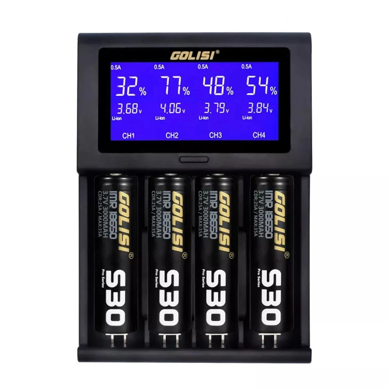 GOLISI i4 Смарт зарядное устройство ЖК-экран дисплей usb зарядка интеллектуальное 2A быстрое зарядное устройство 18650 26650 20700 Li-Ion NIMH