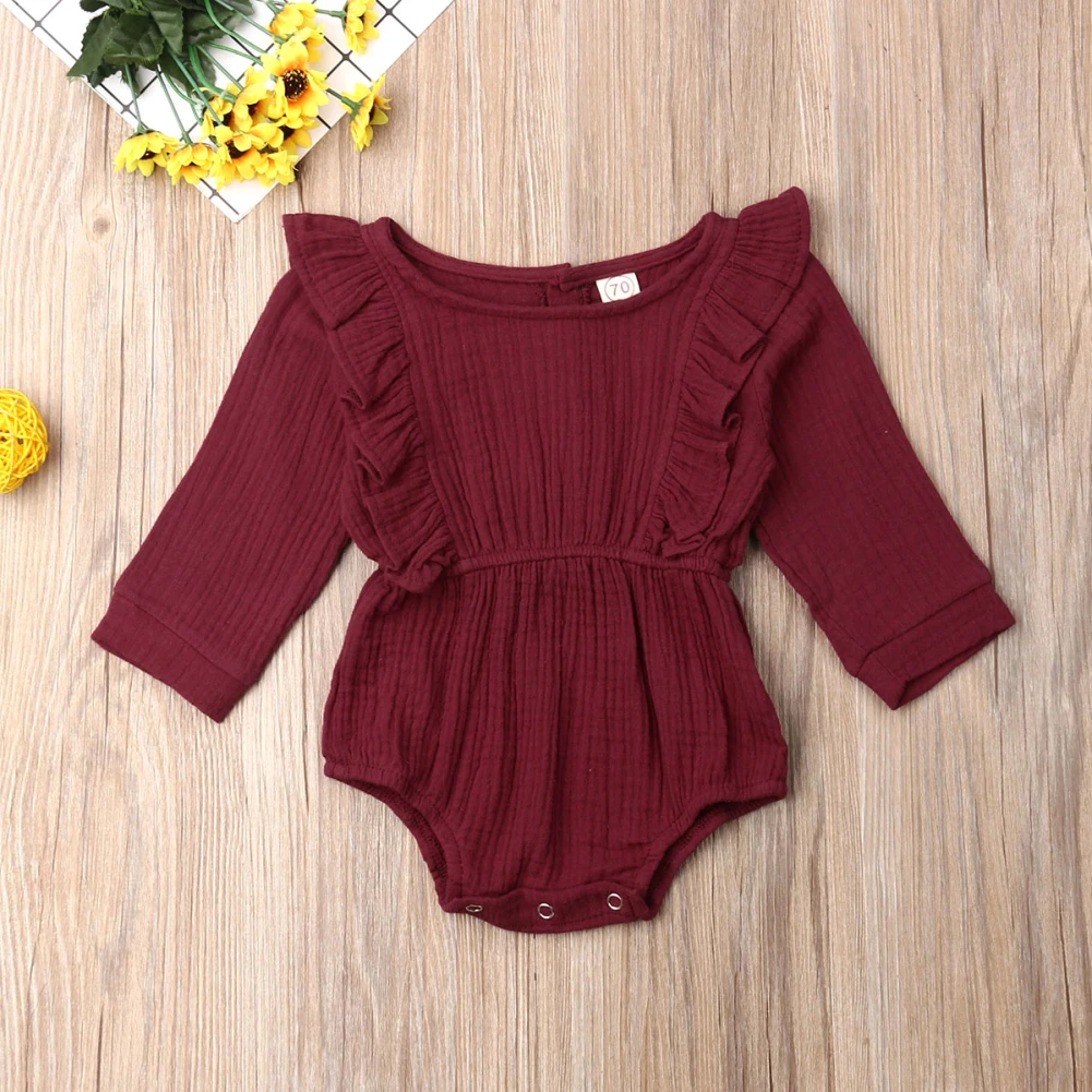 Autumn Winter Newborn Baby Girl Clothes Long Sleeve Ruffle Romper Jumpsuit Bodysuit Outfit For Baby Girl 6-24Months