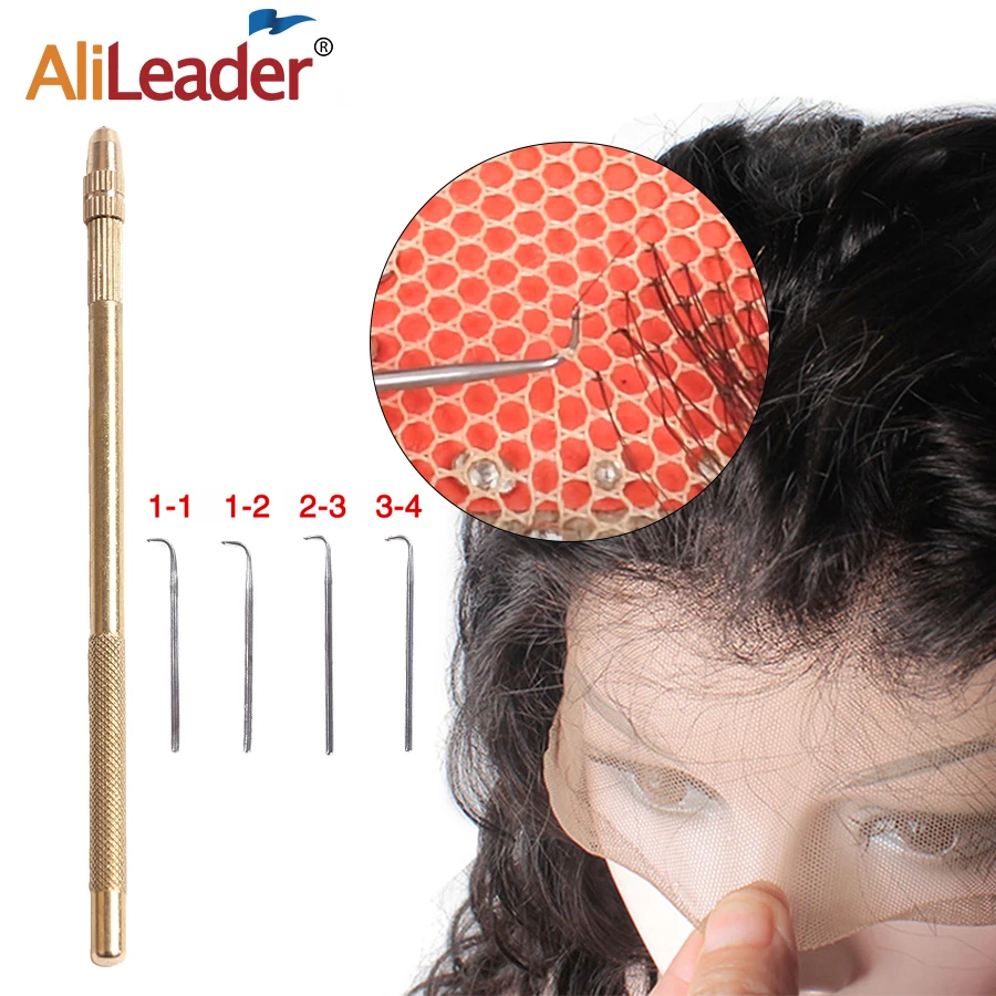Alileader 5 unids/set de ventilación de la aguja para hacer Frontal de encaje de oro profesional DIY Peluca de encaje de agujas con Mango de cobre