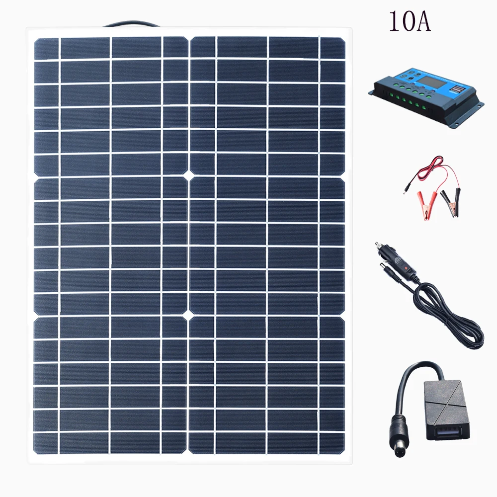 with 10A Controller 100W Панели солнечные 18V 5V гибкие батареи из монокристаллического кремния с 10/20A контроллер для наружного солнечного Батарея - Цвет: with 10A Controller