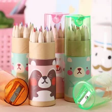 12 шт./компл. творческий мультфильм 12 Цвет деревянный Цвет карандаш с точилка для карандашей для мальчиков и девочек карандаш для рисования детей масляная пастель подарок