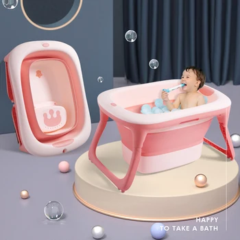 

Home Baby Bath Tub Double drainage Children's Bath Bucket Baby Bathing Swimming Bucket Folding Seat 4pcs Bath Accessories