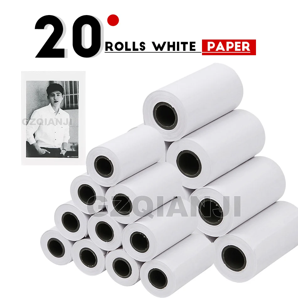 20 Rolls White Paper Белый розовый желтый термобумага этикетка бумажный стикер бумаги GZM5804 портативный термальный Bluetooth принтер(обратите внимание только бумага или чехол - Цвет: 20 Rolls White Paper